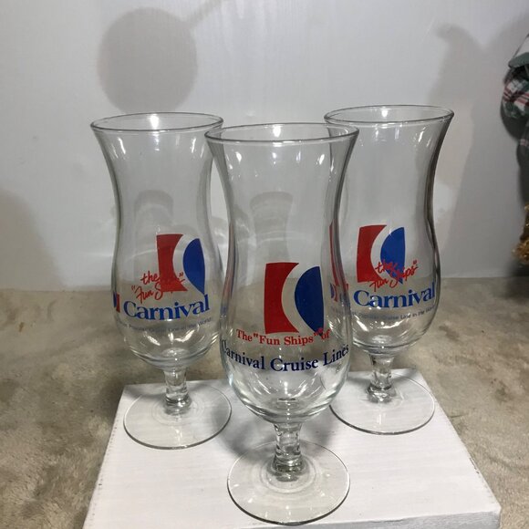 Carnival Cruise Glasses Hurricane Fun Ships Set Of 3 Souvenir Logo Glassware - Picture 2 of 8